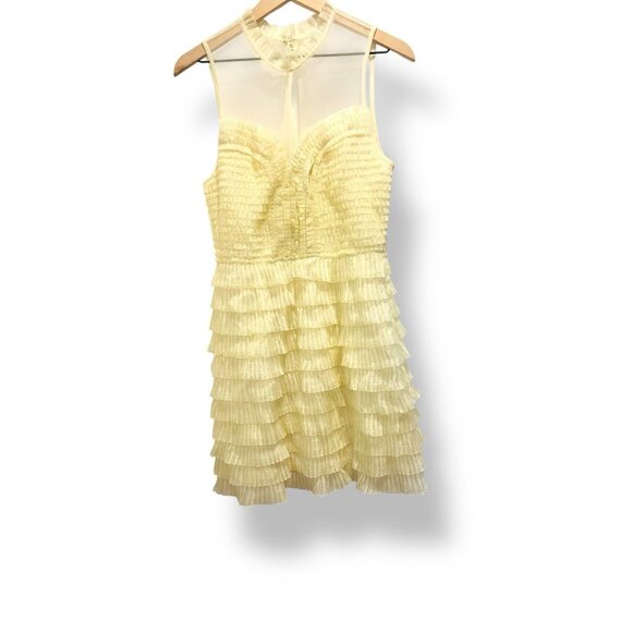 Free People FP One Ivory Tiered Mesh Ruffle Dress Womens Size 10 Sheer Keyhole - Picture 1 of 16